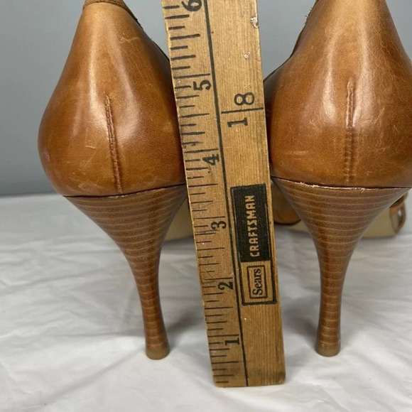 Maripe Rio Peep Toe Leather Shoes Tan Cutout Crossover Heels Retro Summer 11 - Picture 12 of 13